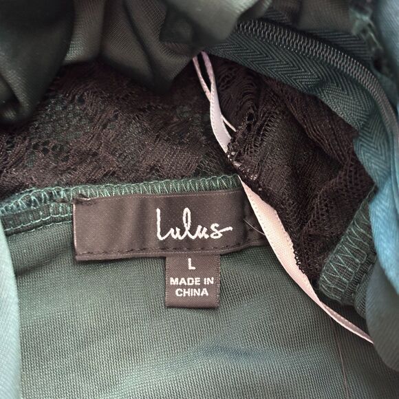 Lulus All The Luxe Velvet Dress L Emerald Green Lace One Shoulder Mini Fairy NWT - Picture 5 of 9